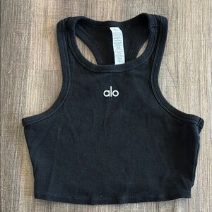 Alo Black Ribbed Crop Top